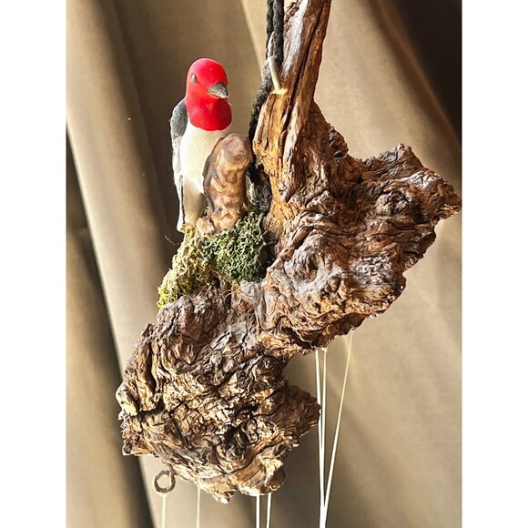 Handcrafted Loon Bird Sculpture Wind Chime With Ceramic Leaves & Natural Driftwo - Picture 7 of 16